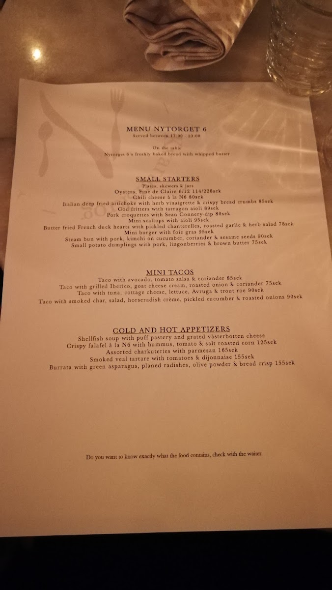 Menu Restaurang Nytorget 6-9